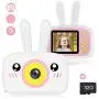 Wallfire Kids Camera Toys Portable Mini Digital Rechargeable Camera with Rabbit Cover, 2 Screen 12MP Lens Video Camera Camcorder with 32G Memory Card, Best Birthday Gifts for Girls/Boys/School Student