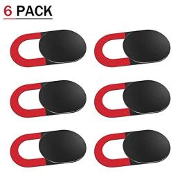 Webcam Cover,6-Pack Ultra Thin Design Webcam Cover Slide for Laptop, PC, MacBook Pro, iPhone, iMac, iPad, Smartphone, Protect Your Privacy and Security Digital Sliding Covers - Red with Black