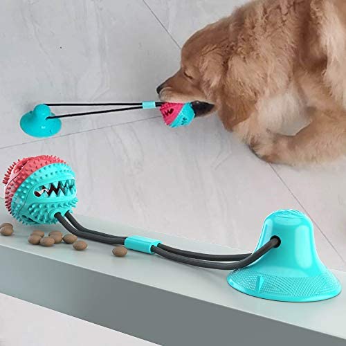 USWT Pet Chew Ball Toy with Suction Cup Dog Food Dispensing Ball Puppy Interactive Molar Toys Toothbrush