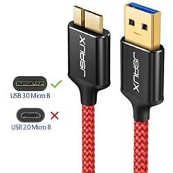 Micro USB 3.0 Cable, JSAUX USB A Male to Micro B Cable 2 Pack [3.3FT+6.6FT] External Hard Drive Cable Galaxy S5 Nylon Braided Cord for Samsung Galaxy S5, Note 3, Seagate Hard Drive, WD Hard Drive-Red