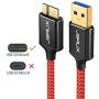 Micro USB 3.0 Cable, JSAUX USB A Male to Micro B Cable 2 Pack [3.3FT+6.6FT] External Hard Drive Cable Galaxy S5 Nylon Braided Cord for Samsung Galaxy S5, Note 3, Seagate Hard Drive, WD Hard Drive-Red