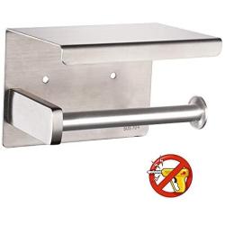 Toilet Paper Holder with Shelf, Self Adhesive Toilet Paper Roll Holder, Fits Mega Roll, Stainless Steel Tissue Roll Dispenser Storage Wall Mounted No Drilling (Brushed Nickel)