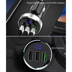 3 USB Car Charger,input12v/24v,QC3.0 Output 4.8V,Cigarette Lighter Voltage Meter Compatible for iPhone,iPad,Samsung Galaxy,USB Charging Devices,Silver