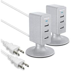 Multiple USB Charger (2 Pack), Overtime 3.1A 3-Port Desktop Charger Charging Station Multi Port Fast Wall Charger Hub Compatible with iPhone, iPad, Samsung, LG, Nexus, HTC and More – Silver