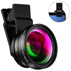 Aubllo Cell Phone Camera Lens 2 in 1 Clip-on Lens Kit 0.45X Super Wide Angle & 12.5X Macro Phone Camera Lens for iPhone X XR XS Max 8 7 6S Plus Samsung Android & Most Smartphones Black