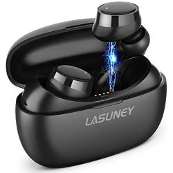 LASUNEY Waterproof 60H Cyclic Playtime True Wireless Earbuds for iPhone Android, Bluetooth 5.0 TWS Stereo Headphones with Charging Case, in-Ear Earphones Headset with Built in mic for Sport