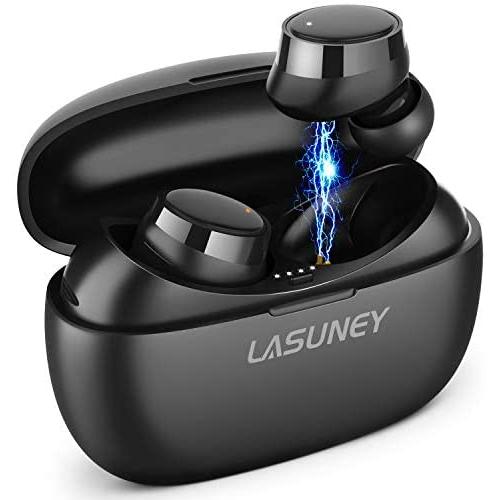 LASUNEY Waterproof 60H Cyclic Playtime True Wireless Earbuds for iPhone Android, Bluetooth 5.0 TWS Stereo Headphones with Charging Case, in-Ear Earphones Headset with Built in mic for Sport