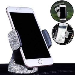 Forala Bling Bling Car Phone Mount with One More Air Vent Base Crystal Cell Phone Holder Universal Fit for Dashboard,Windshield and Air Vent