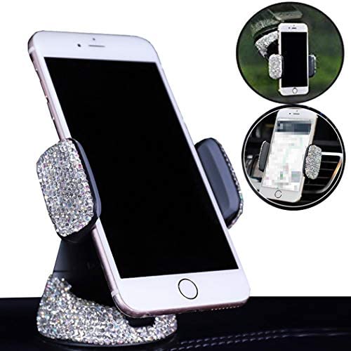 Forala Bling Bling Car Phone Mount with One More Air Vent Base Crystal Cell Phone Holder Universal Fit for Dashboard,Windshield and Air Vent