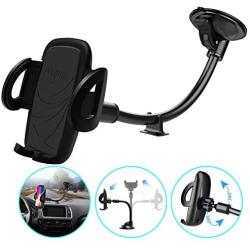 Windshield Phone Mount, Volport Universal Windscreen Dashboard Long Arm Window Car Cradle Suction Cup Phone Holder Stand for iPhone XS Max XR X 8 8 Plus 7 6 6S Samsung Galaxy S10 S9 S8 S7 Google Pixel