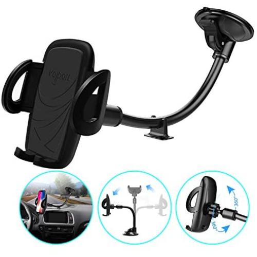 Windshield Phone Mount, Volport Universal Windscreen Dashboard Long Arm Window Car Cradle Suction Cup Phone Holder Stand for iPhone XS Max XR X 8 8 Plus 7 6 6S Samsung Galaxy S10 S9 S8 S7 Google Pixel