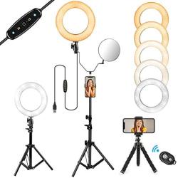 10" Selfie Ring Light with Stand and Phone Holder for Makeup/Live Stream, Includes a Small Flexible Tripod Stand, Perfect for YouTube Video Shooting/Vlogs/Desktop, Compatible with iPhone Android Phone