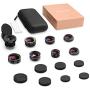 Phone Camera Lens Kit, 9 in 1 Zoom Universal Telephoto Lens+198° Fisheye lens + 0.36 Super Wide Angle Lens + 0.63X Wide Lens +20X Macro Lens + 15X Macro Lens + CPL + Kaleidoscope Lens + Starburst Lens