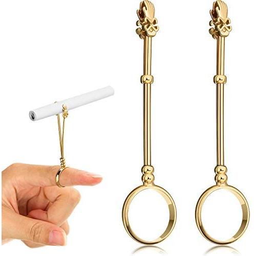 2 Pieces Holder Ring, Finger Holder Ring, Elegant Holder Ring, Lady Smoker Holder Ring, Smoke Holder for Women and Men (Gold, 0.63 Inch)