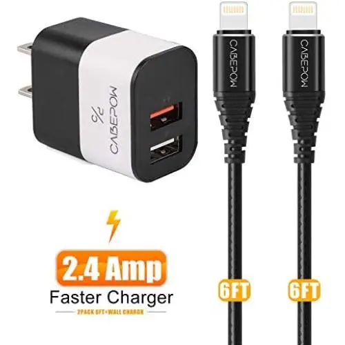 iPhone Charger with Wall Plug,CABEPOW 2Pack 6ft Lightning Cable and 12W Dual Port USB Wall Charger, 2.4A Portable Power Adapter Plug and 6 Foot iPhone Charging Cable for iPhone XS/XR/X/8/7/6S/6/Plus iPhone Charger with Wall Plug,CABEPOW 2Pack 6ft Lightning Cable and 12W Dual Port USB Wall Charger, 2.4A Portable Power Adapter Plug and 6 Foot iPhone Charging Cable for iPhone XS/XR/X/8/7/6S/6/Plus