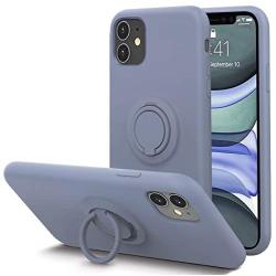 KUMEEK for iPhone 11 Case Fingerprint | Kickstand | Anti-Scratch | Microfiber Liner Shock Absorption Gel Rubber Full Body Protection Liquid Silicone Case for iPhone 11- Lavender Grey