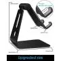Emoly Adjustable Cell Phone Stand, 2020 Aluminum Desktop Cellphone Stand with Anti-Slip Base and Convenient Charging Port, Fits All Smart Phones (Black)