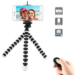 Phone Tripod, Portable Flexible Tripod Adjustable Cell Phone Tripod with Wireless Remote and Universal Clip Mini Tripod Stand Holder for iPhone 11 Pro XS MAX XR,Android Phone Samsung GoPro Camera