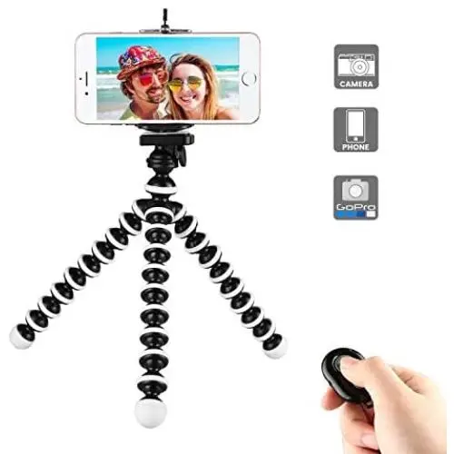 Phone Tripod, Portable Flexible Tripod Adjustable Cell Phone Tripod with Wireless Remote and Universal Clip Mini Tripod Stand Holder for iPhone 11 Pro XS MAX XR,Android Phone Samsung GoPro Camera