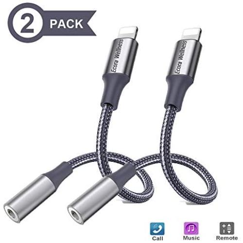 [2 Pack] iPhone Headphone Jack Adapter, Headphone Jack Adapter Connector to 3.5mm AUX Audio Jack Earphone Extender Jack Stereo Compatible iPhone 11/11 Pro Max iPhone XR/X/Xs/8/8Plus/7/7Plus (Gray)