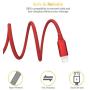Arkidyn Phone Charger Cord 5M/16FT Extra Long Phone Cable 2.4A Fast Charger Powerline Cable USB Charging Cable Compatible with Phone X 8 Plus 7 Plus 6S Plus 6 Plus 5 5S 5C SE Pod Pad Pro and More（RED)