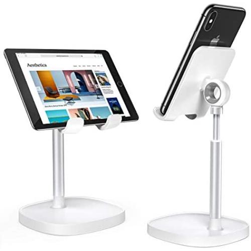 Cell Phone Stand,Angle Height Adjustable LISEN Cell Phone Stand for Desk,Thick Case Friendly Phone Holder Stand for Desk, Compatible with All Mobile Phones-White