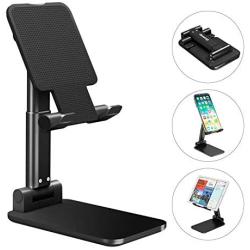 Cell Phone Stand Phone Holder, Adjustable Angle Height Phone Stand for Desk&Foldable Portable Aluminum Desktop Phone Stand, Universal Tablet Holder Compatible with iPhone Cell Phone Tablet (Black)