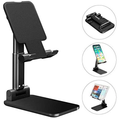 Cell Phone Stand Phone Holder, Adjustable Angle Height Phone Stand for Desk&Foldable Portable Aluminum Desktop Phone Stand, Universal Tablet Holder Compatible with iPhone Cell Phone Tablet (Black)