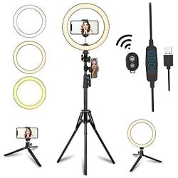 10.2" LED Selfie Ring Light with Tripod Stand & Phone Holder for Live Streaming & YouTube Video, Dimmable Makeup Ring Light for Photography, Shooting with 10 Brightness Level & 3 Light Modes