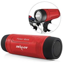 Bluetooth Bicycle Speaker Zealot S1 4000mAh Power Bank Waterproof Speakers with Full Outdoor Accessories(Bike Mount, Carabiner.)(Red)