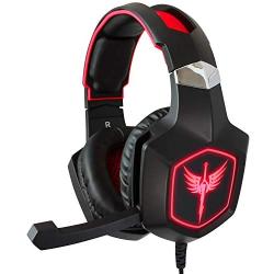 Raikken Stereo Gaming Headset PS4, Xbox One, PC Compatible with Mic, Noise Cancelling Gaming Headphones with LED Lights, High Performance Flip Microphone, Supports Nintendo Switch & Playstation 4 Pro