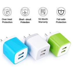 Wall Charger, Sicodo 3-Pack Dual Port USB Home Travel Wall Charger Plug Compatible with iPhone X,8,7 Plus,6 Plus, 6s Plus, Tablet, Samsung Galaxy S10,S10+,S9,S8, S7, S6 Edge, HTC, LG, Sony, and More