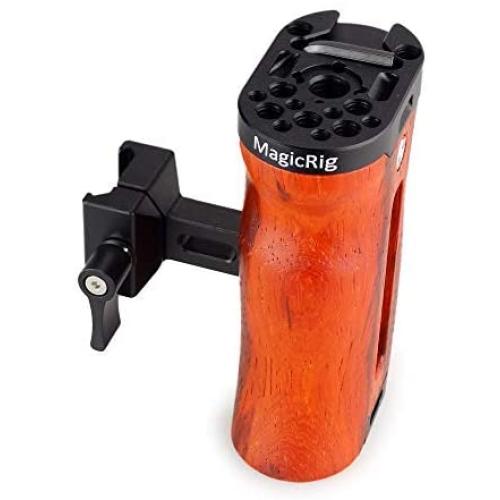 MAGICRIG Adjustable Wooden Handle Grip Universal Side NATO Handle with Cold Shoe Mount and ARRI Mounting Point for BMPCC 4K /6K Camera Cage