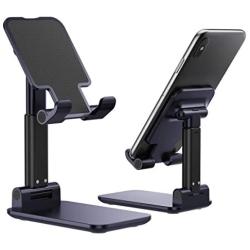 Phone Stand Foldable Portable Desktop Stand Adjustable Height and Angle Phone Holder for Desk Sturdy Aluminum Metal Stand Compatible with Smartphone/iPad/Kindle/Tablet (Navy Blue)