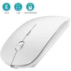 Bluetooth Wireless Mouse, Dual Mode Slim Rechargeable Wireless Mouse Silent Cordless Mouse with Bluetooth 4.0 and 2.4G Wireless, Compatible with Laptop, PC, Windows Mac Android OS Tablet (White)