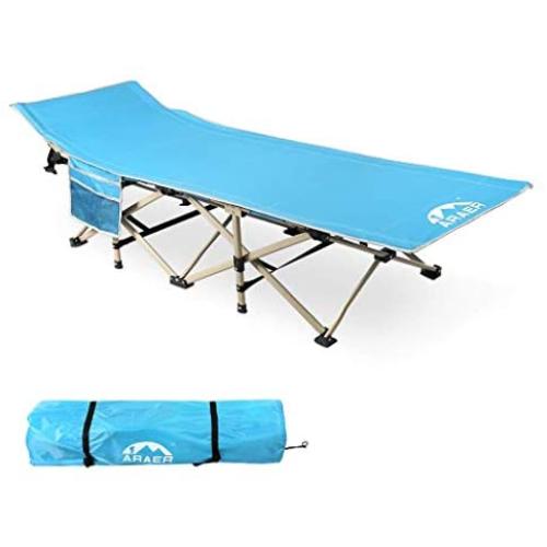 ARAER Camping Cot, 450LBS(Max Load), Portable Foldable Outdoor Bed with Carry Bag for Adults Kids, Heavy Duty Cot for Traveling Gear Supplier, Office Nap, Beach Vocation and Home Lounging