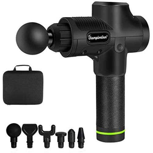 ChampionGun Percussion Massage Gun Deep Tissue Handheld Massager Gun Portable Quiet Muscle Massagers with 6 Massage Head Attachments Electric Body Massager for Muscle Brushless Motor Black