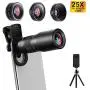 Phone Camera Lens, CESCOM 9 in 1 Cell Phone Camera Lens Kits, 25X Telephoto Zoom Lens, 20X Macro Lens, 120° Wide Angle Lens, 198° Fisheye Lens for iPhone 11 Pro/X/XR/XS Max/8+/7, Google and Android.