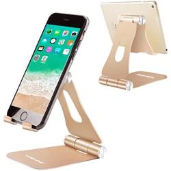 Cell Phone Stand for Desk, YOSHINE Portable Cell Phone Holder Adjustable Tablet Stand Aluminum Stand Holder Cradle Charging Dock for Nintendo Switch All Smartphones and Tablets (4-13") - Gold