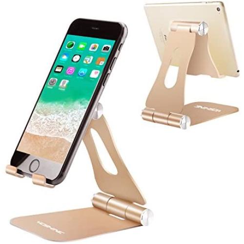 Cell Phone Stand for Desk, YOSHINE Portable Cell Phone Holder Adjustable Tablet Stand Aluminum Stand Holder Cradle Charging Dock for Nintendo Switch All Smartphones and Tablets (4-13") - Gold