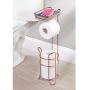 mDesign Freestanding Metal Wire Toilet Paper Roll Holder Stand and Dispenser with Storage Shelf for Cell, Mobile Phone - Bathroom Storage Organization - Holds 3 Mega Rolls - Rose Gold