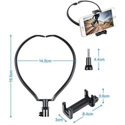 FastSun Phone Neck Holder Lazy Neck Holder Stand Universal Neck Hanging Holder Smart Phone Sport Camera Self-Timer Tool Adjustable 4-6 inch Bracket for iPhone Samsung for GoPro