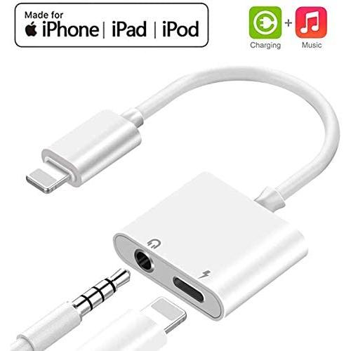 Headphone Jack Aux Adapter Dongle for iPhone 11 Pro/Xs Max/XR/ 8/X (10) / 7/7 Plus Adapter to 3.5mm Jack Converter Car Charge Accessories Cables & Audio Connector 2 in 1 Earphone Splitter All iOS