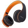 PowerLocus Wireless Bluetooth Over-Ear Stereo Foldable Headphones, Wired Headsets with Built-in Microphone for iPhone, Samsung, LG, iPad (Orange)