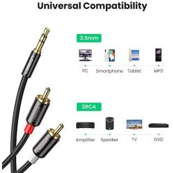 UGREEN 3.5mm to 2RCA Audio Auxiliary Adapter Stereo Splitter Cable AUX RCA Y Cord for Smartphone Speakers Tablet HDTV MP3 Player(10ft)