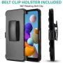 CasemartUSA Phone Case for [Samsung Galaxy A21], [Refined Series][Black] Shockproof Cover with Built-in Kickstand & Belt Clip Holster for Samsung Galaxy A21 (Verzion, Boost Mobile, T-Mobile, Metro)