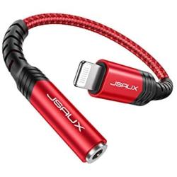 JSAUX Lightning to 3.5mm Female Headphone Jack Adapter, Apple MFi Certified iPhone Audio Dongle Cable Earbuds Headphone Converter Compatible with iPhone 11/11 Pro/11 Pro Max/SE/X XR XS XS Max 8 7-Red