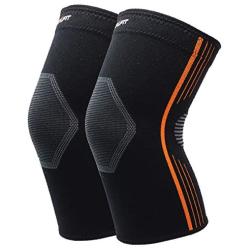 NeoAlly High Compression Knee Sleeves, Stay-Put Brace for Pain Relief, Breathable Knee Support for Running and Basketball, Unisex, Orange, Small, 2-Pack