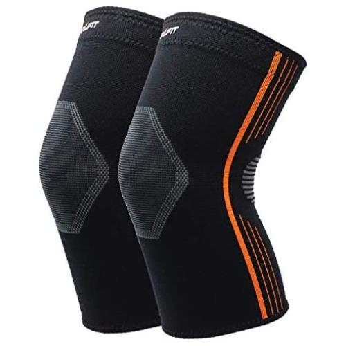 NeoAlly High Compression Knee Sleeves, Stay-Put Brace for Pain Relief, Breathable Knee Support for Running and Basketball, Unisex, Orange, Large, 2-Pack
