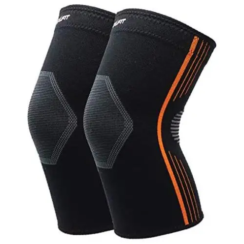 NeoAlly High Compression Knee Sleeves, Stay-Put Brace for Pain Relief, Breathable Knee Support for Running and Basketball, Unisex, Orange, Large, 2-Pack